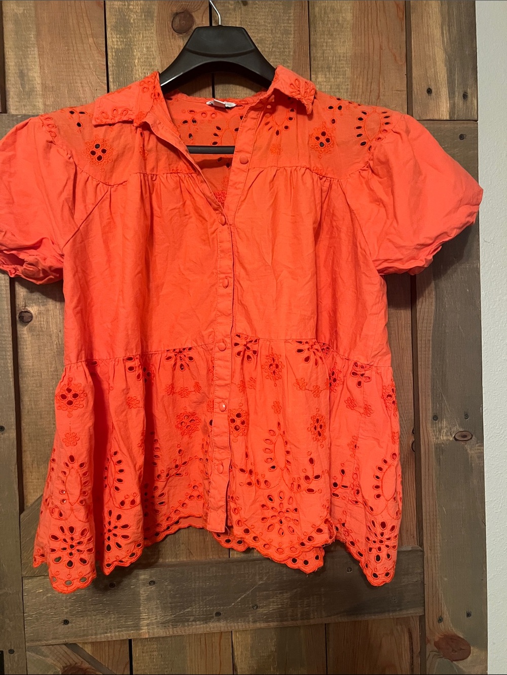 Cato Orange Eyelet Button-Front Peplum Blouse
